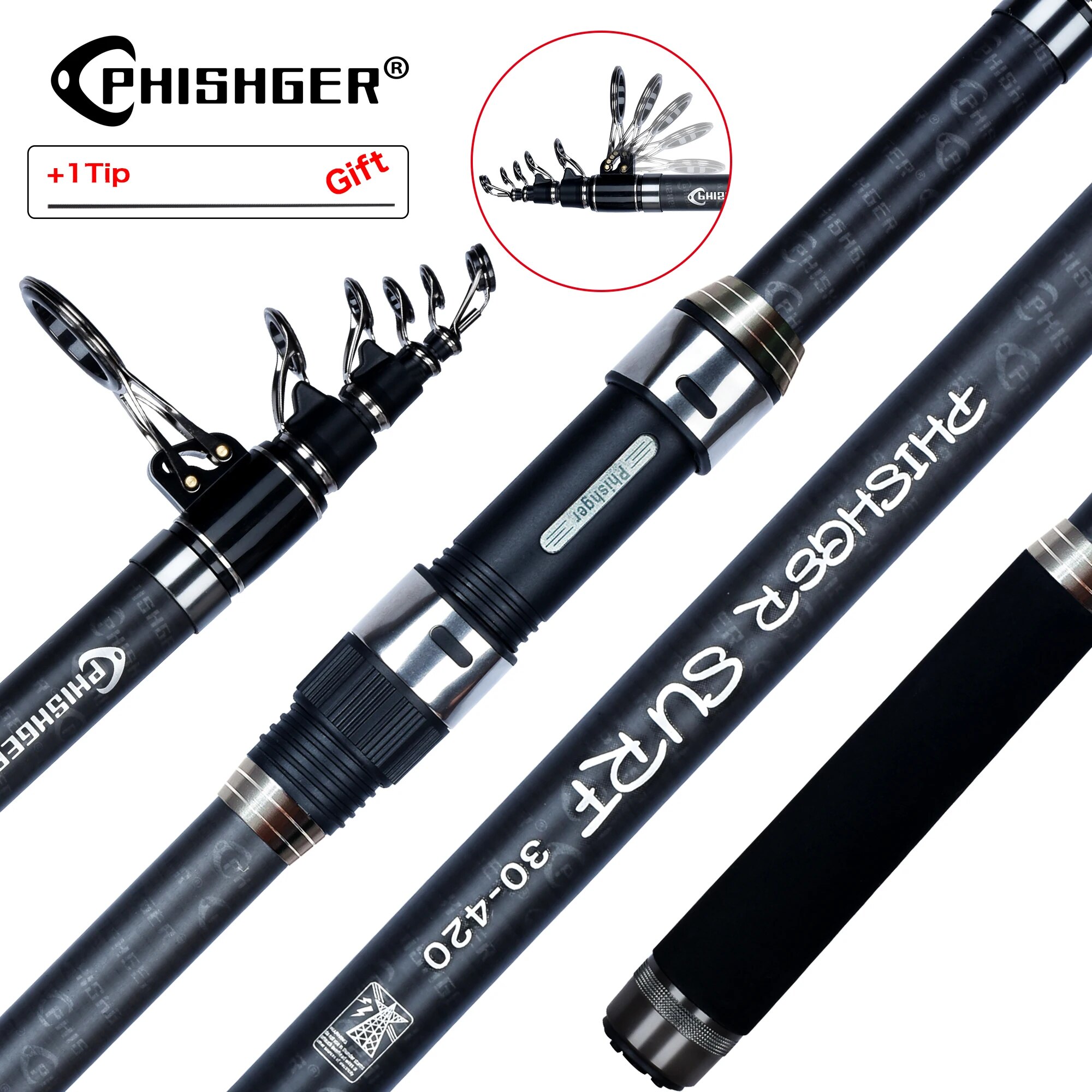 PHISHGER Telescopic Surf Spinn – обзор и цена Fishing Rod Surf