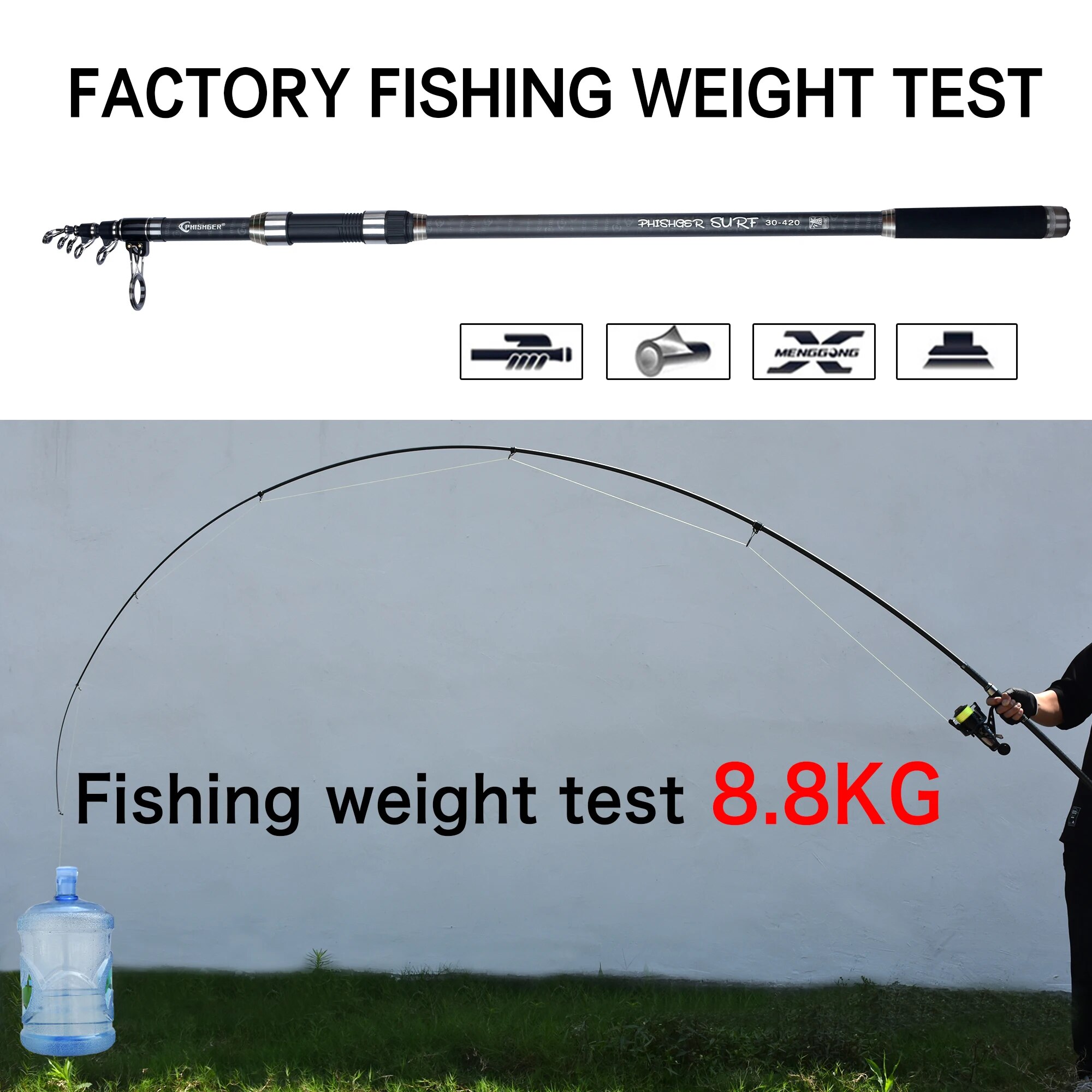 PHISHGER Telescopic Surf Spinn – обзор и цена Fishing Rod Surf