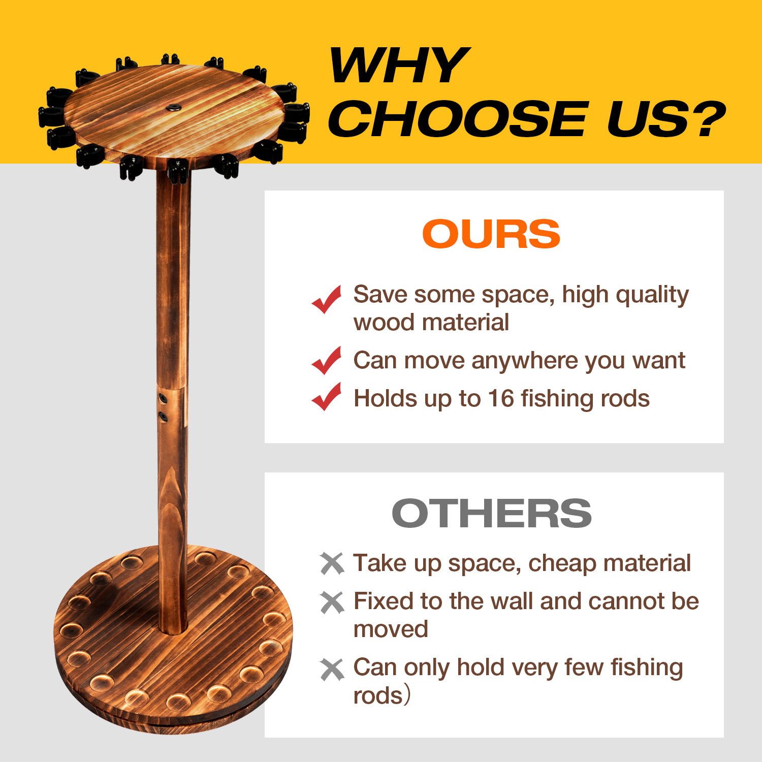 Round Carbonized Wood Fishing  – обзор и цена Fishing Rod Rack