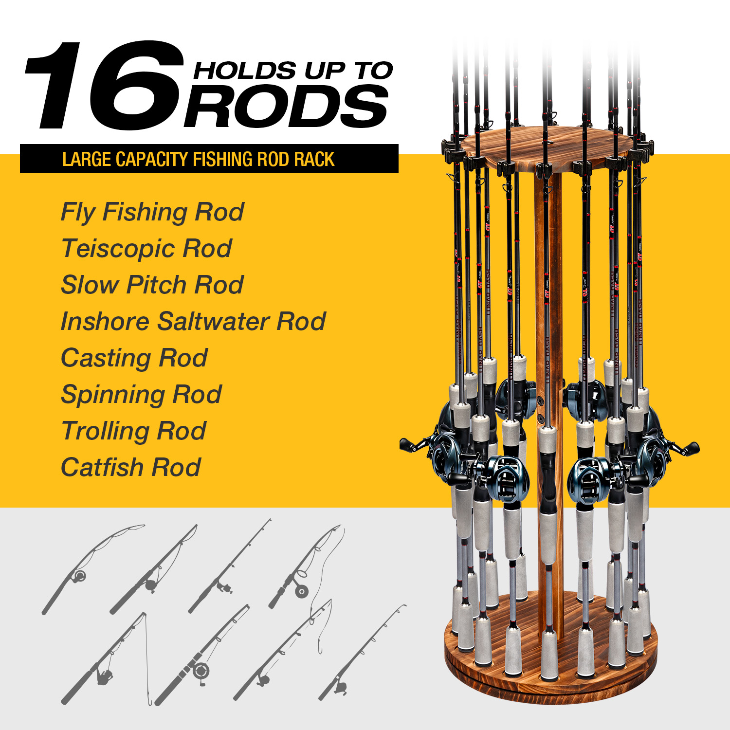 Round Carbonized Wood Fishing  – обзор и цена Fishing Rod Rack